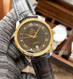 AAA Class Copy Omega De Ville Gold Bezel Black Dial Men's Watch 40mm